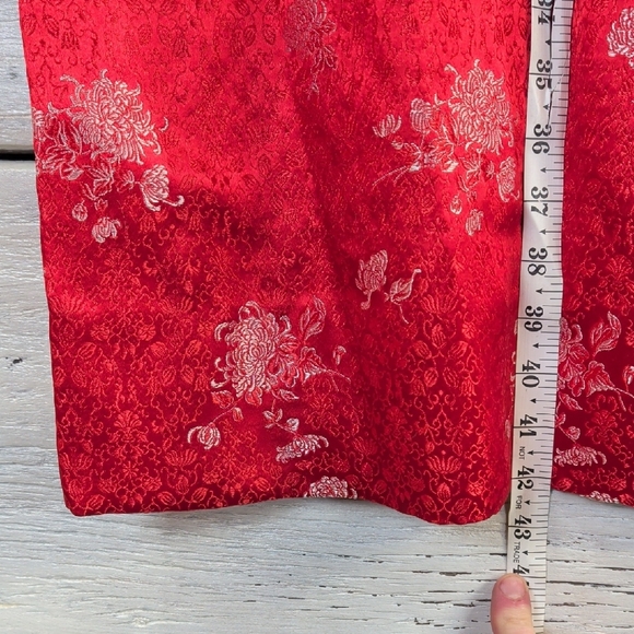 Handmade Red Floral Brocade Dress Sleeveless Midi Asian Inspired - Picture 6 of 6